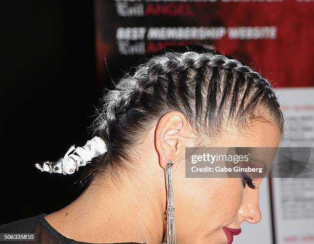 Adult film actress Adriana Chechik, hair detail, attends the 2016 AVN Adult Entertainment Expo at The Joint inside the Hard Rock Hotel & Casino on...