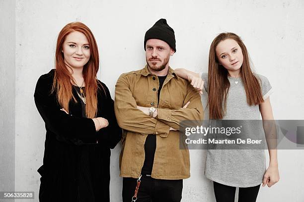 Writer/actress Elizabeth Morris, director Martin Owen and actress Isabelle Allen from the film "Let's Be Evil" poses for a portrait during the Getty...