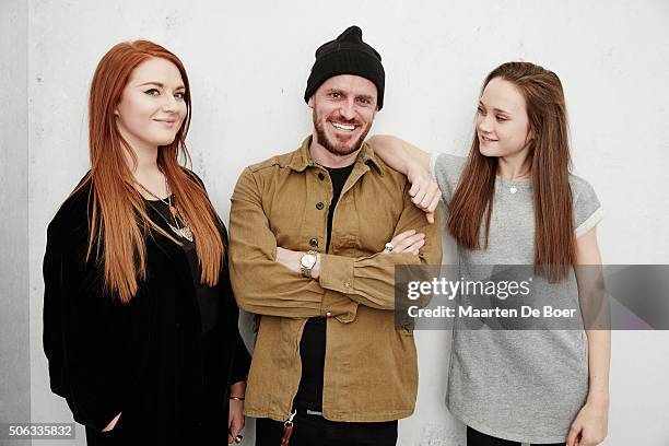 Writer/actress Elizabeth Morris, director Martin Owen and actress Isabelle Allen from the film "Let's Be Evil" poses for a portrait during the Getty...