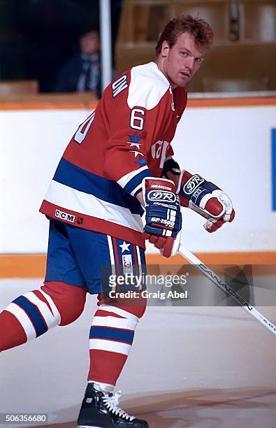 Calle Johansson of the Washington Capitals skates in warmup prior to a game against the Toronto Maple Leafs at Maple Leaf Gardens in Toronto,...