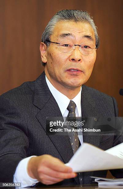 National Broadcaster NHK new President Genichi Hashimoto attends a press conference on January 25, 2005 in Tokyo, Japan.