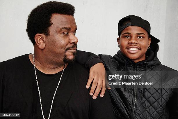 Actors Craig Robinson and Markees Christmas from the film "Miles Ahead" poses for a portrait during the Getty Images Portrait Studio hosted by Eddie...