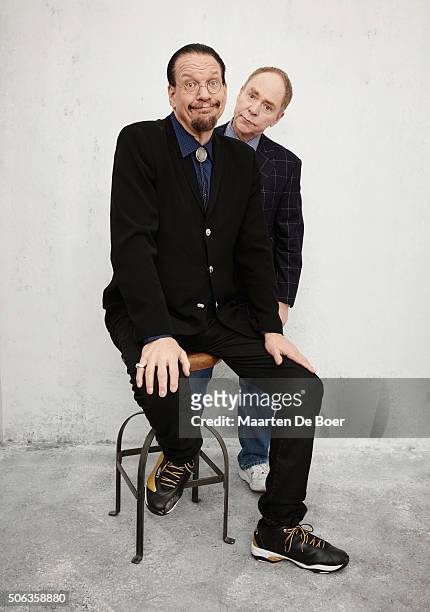 Writer Penn Jillette and Teller from the film "Director's Cut" poses for a portrait during the Getty Images Portrait Studio hosted by Eddie Bauer at...
