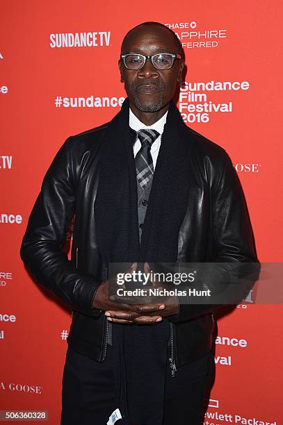 Actor Don Cheadle attends the "Miles Ahead" Premiere during the 2016 Sundance Film Festival at The Marc Theatre on January 22, 2016 in Park City,...