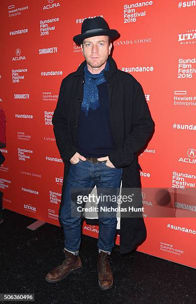 Actor Ewan McGregor attends the "Miles Ahead" Premiere during the 2016 Sundance Film Festival at The Marc Theatre on January 22, 2016 in Park City,...
