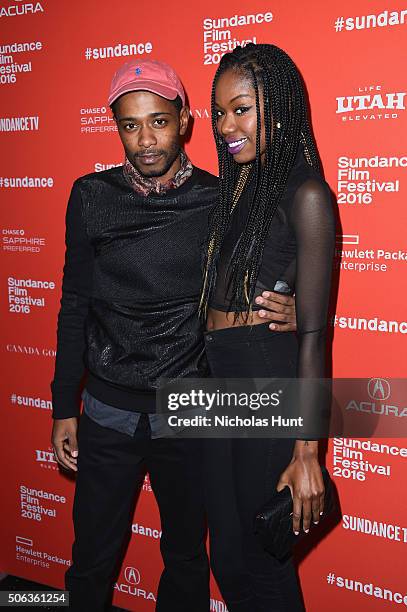 Actor Keith Stanfield and actress Xosha Roquemore attend the "Miles Ahead" Premiere during the 2016 Sundance Film Festival at The Marc Theatre on...