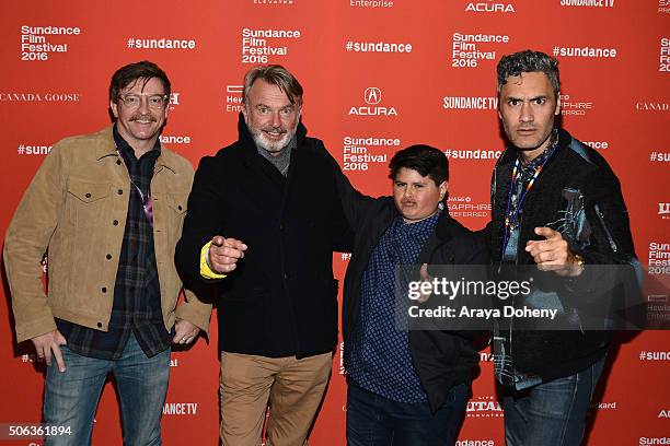 Rhys Darby, Sam Neill, Julian Dennison and Taika Waititi attend the "Hunt For The Wilderpeople" Premiere during the 2016 Sundance Film Festival at...