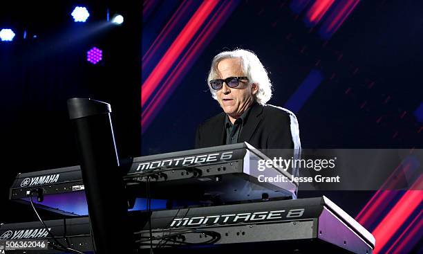 Keyboardist Steve Porcaro performs on stage during day 2 of the 2016 NAMM Show at the Anaheim Convention Center on January 22, 2016 in Anaheim,...