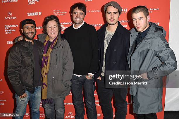 David Hinojosa, Christine Vachon, Andrew Neel, Ben Schnetzer, and Nick Jonas attend the "Goat" Premiere during the 2016 Sundance Film Festival at...