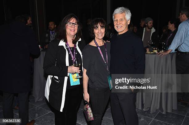 Donna Gruneich, Cameron Rozwat and Charles Rozwat attend the "Miles Ahead" Premiere during the 2016 Sundance Film Festival at The Marc Theatre on...