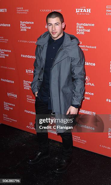 Singer/Actor Nick Jonas attends the 'Goat' Premiere during the 2016 Sundance Film Festival at Library Center Theater on January 22, 2016 in Park...