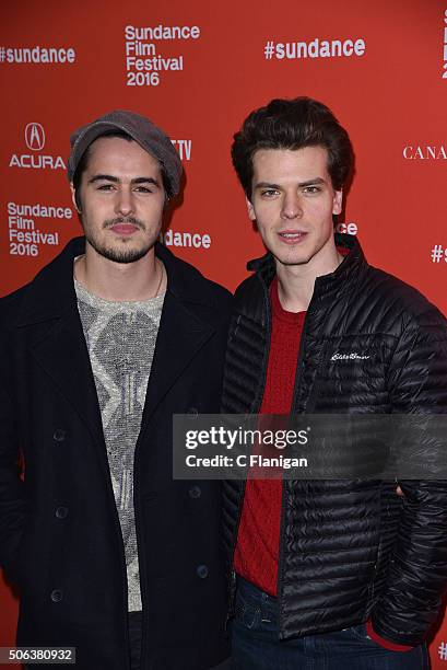 Actors Ben Schnetzer and Gus Halper attend the 'Goat' Premiere during the 2016 Sundance Film Festival at Library Center Theater on January 22, 2016...
