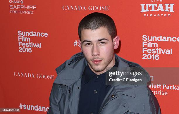 Singer/Actor Nick Jonas attends the 'Goat' Premiere during the 2016 Sundance Film Festival at Library Center Theater on January 22, 2016 in Park...