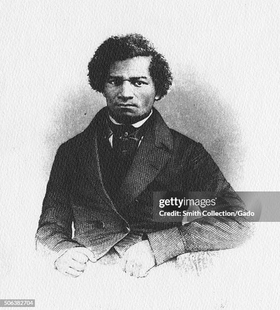 Portrait of Frederick Douglass from frontispiece and title page of his book "My Bondage and My Freedom, " published in 1856, 1856. From the New York...