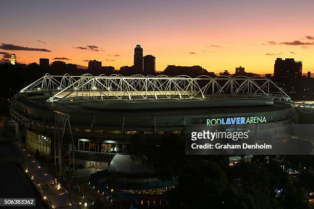 General view of Rod Laver Arena during day six of the 2016 Australian Open at Melbourne Park on January 23, 2016 in Melbourne, Australia.