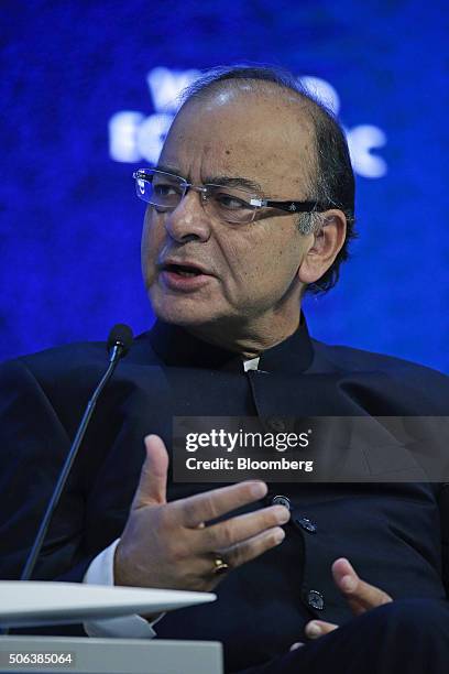 Arun Jaitley, India's finance minister, speaks on the panel of the Global Economic Output session at the World Economic Forum in Davos, Switzerland,...