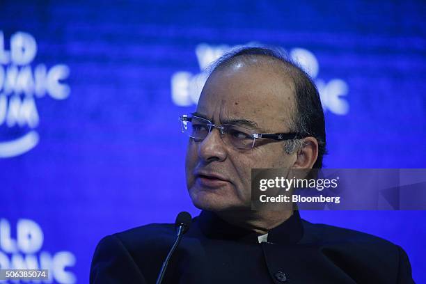 Arun Jaitley, India's finance minister, speaks on the panel of the Global Economic Output session at the World Economic Forum in Davos, Switzerland,...