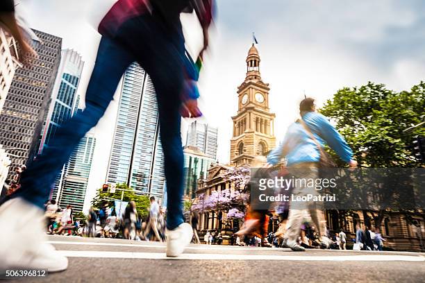 sydney downtown, intersection people and traffic - sydney stock pictures, royalty-free photos & images