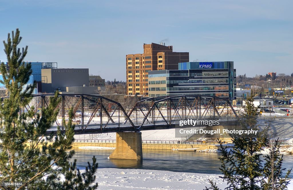 Stock Image of Saskatoon Traffic Bridge and Downtown Saskatoon