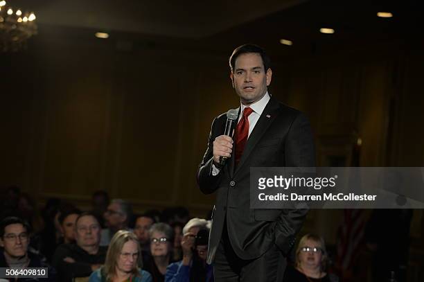 Republican presidential candidate Marco Rubio speaks at the NHGOP First In The Nation Town Hall January 23, 2016 in Nashua, New Hampshire. The...