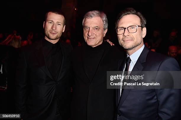 Glen Powell, Sidney Toledano and Christian Slater attend the Dior Homme Menswear Fall/Winter 2016-2017 show as part of Paris Fashion Week on January...