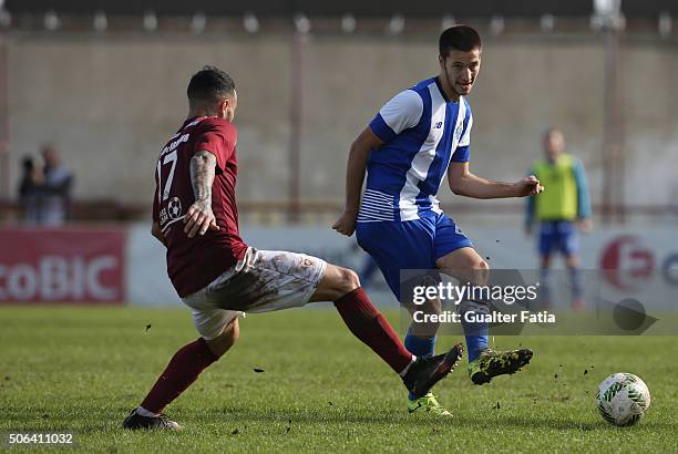 Porto B's midfielder Pite with Oriental Lisboals forward Hugo Firmino in action during the Segunda Liga match between Oriental Lisboa and FC Porto B...