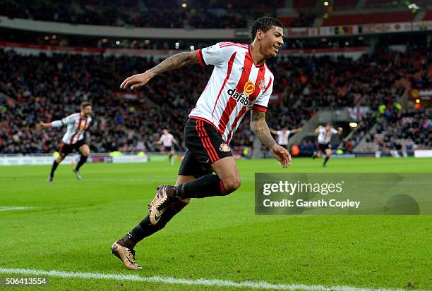 Patrick van Aanholt of Sunderland celebrates scoring his team's first goal during the Barclays Premier League match between Sunderland and A.F.C....