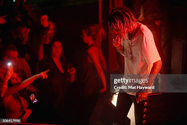 Wiz Khalifa performs on stage at the Billboard Winterfest at Park City Live! on January 22, 2016 in Park City, Utah.