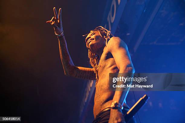 Wiz Khalifa performs on stage at the Billboard Winterfest at Park City Live! on January 22, 2016 in Park City, Utah.