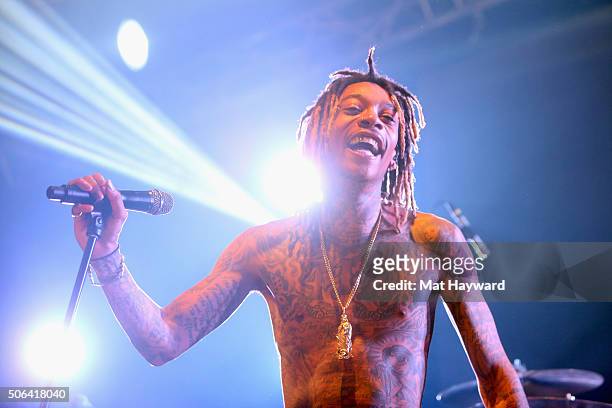 Wiz Khalifa performs on stage at the Billboard Winterfest at Park City Live! on January 22, 2016 in Park City, Utah.