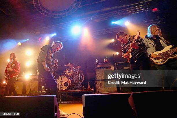 Nick Bockrath, Matthew Shultz, Brad Shultz and Daniel Ticheno of Cage The Elephant perform on stage at the Billboard Winterfest at Park City Live! on...