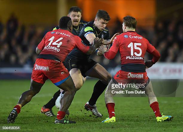Ollie Devoto of Bath Rugby in action during the European Rugby Champions Cup match between Bath Rugby and RC Toulon at Recreation Ground on January...