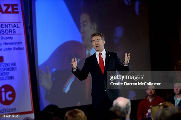 Republican presidential candidate Rand Paul speaks at the NHGOP First In The Nation Town Hall January 23, 2016 in Nashua, New Hampshire. The...