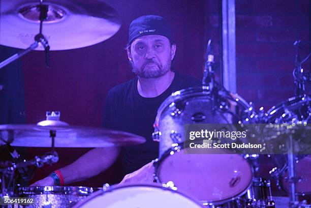 Drummer Dave Lombardo of Slayer performs onstage at Lucky Strike Live on January 22, 2016 in Hollywood, California.