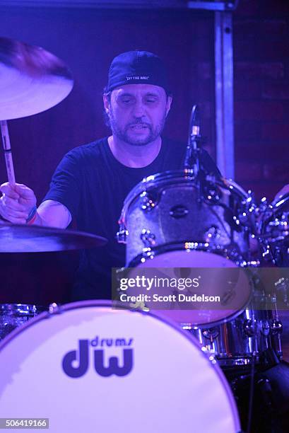 Drummer Dave Lombardo of Slayer performs onstage at Lucky Strike Live on January 22, 2016 in Hollywood, California.