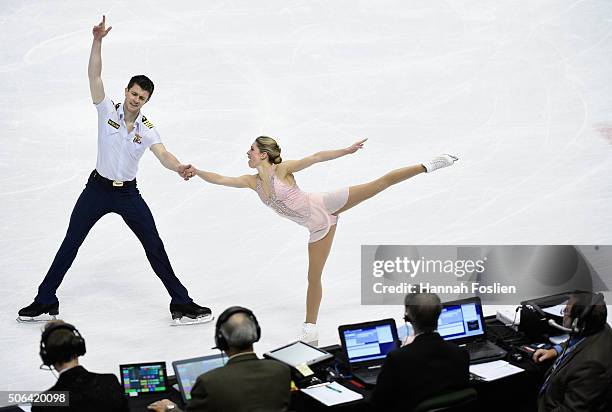 The judges watch as Alexandra Schaughnessy and James Morgan compete in the Pairs' Free Skate at the 2016 Prudential U.S. Figure Skating Championship...