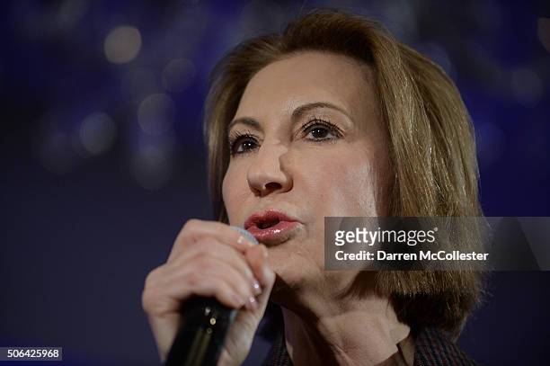 Republican presidential candidate Carly Fiorina speaks at the NHGOP First In The Nation Town Hall January 23, 2016 in Nashua, New Hampshire. The...