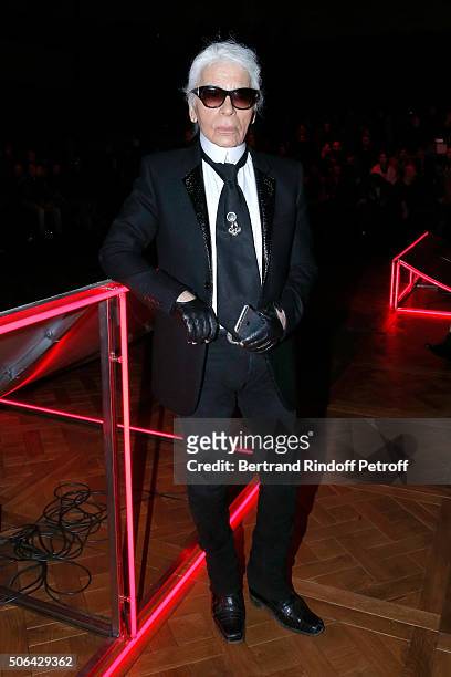 Stylist Karl Lagerfeld attends the Dior Homme Menswear Fall/Winter 2016-2017 show as part of Paris Fashion Week on January 23, 2016 in Paris, France.