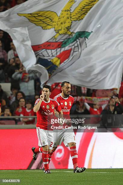Benfica's forward Pizzi from Portugal celebrates scoring Benfica«s first goal during the match between SL Benfica and FC Arouca at Estadio da Luz on...