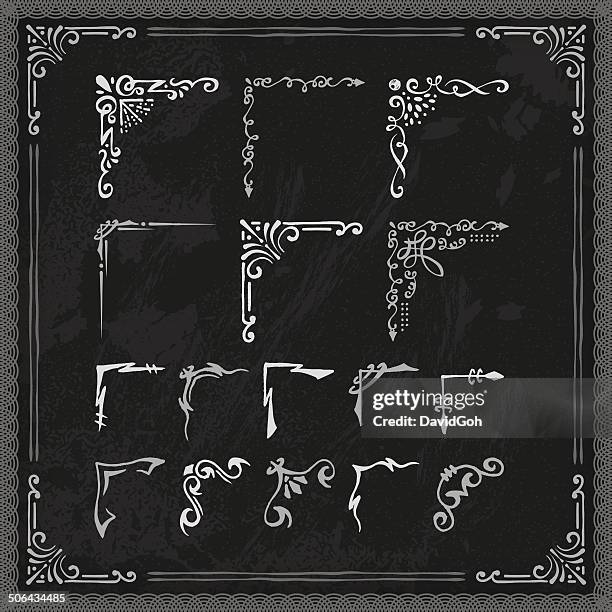 hand drawn blackboard frame corners - corner stock illustrations