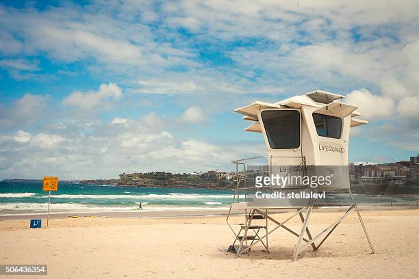 lifeguard hut in bondi beach, sydney - bondi beach sand stock pictures, royalty-free photos & images