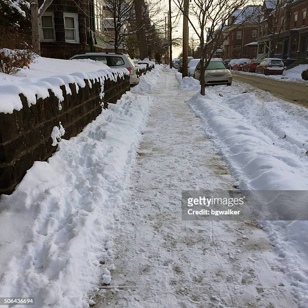 sidewalk after winter storm clean up - pittsburgh snow stock pictures, royalty-free photos & images