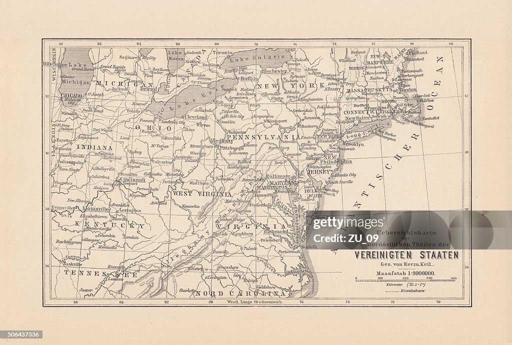 米国地図の北東、1882 年に発表された