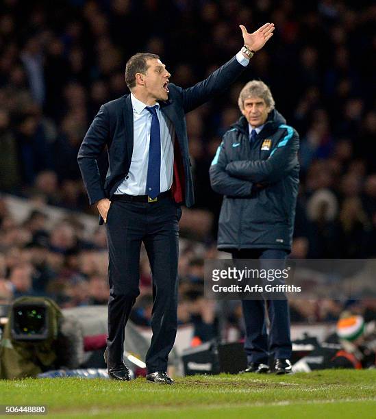 Slaven Bilic of West Ham United gesticulates during the Barclays Premier League match between West Ham United and Manchester City at Boleyn Ground on...