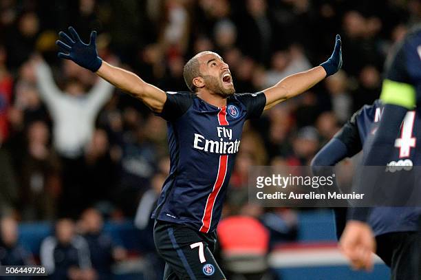 Gregory Van Der Wiel (psg) scored a goal during the French Championship  Ligue 1 football match between Paris Saint Germain and SCO Angers on  January 23, 2016 at Parc des Princes stadium