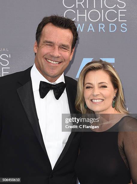 Actor David James Elliott and Nanci Chambers attend the 21st Annual Critics' Choice Awards at Barker Hangar on January 17, 2016 in Santa Monica,...