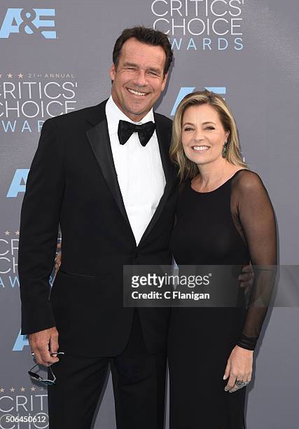 Actor David James Elliott and Nanci Chambers attend the 21st Annual Critics' Choice Awards at Barker Hangar on January 17, 2016 in Santa Monica,...