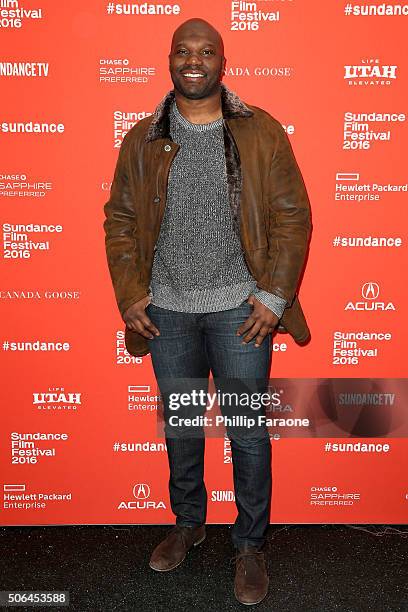 Player D'Qwell Jackson attends the "Gleason" Premiere during the 2016 Sundance Film Festival at The Marc Theatre on January 23, 2016 in Park City,...