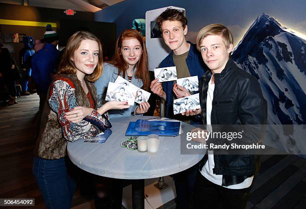 Actors Samantha Isler, Annalise Basso, George MacKay and Nicholas Hamilton attend the Eddie Bauer Adventure House during the 2016 Sundance Film...