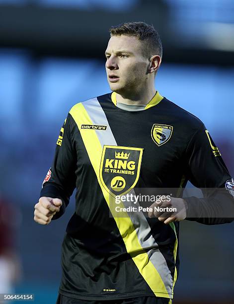 Paul Mullin of Morecambe in action during the Sky Bet League Two match between Northampton Town and Morecambe at Sixfields Stadium on January 23,...